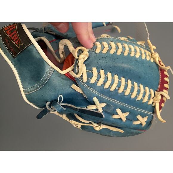 VTG B-Line B Line Baseball Glove Red White Blue Leather Custom Built 900 Taiwan - Picture 12 of 12